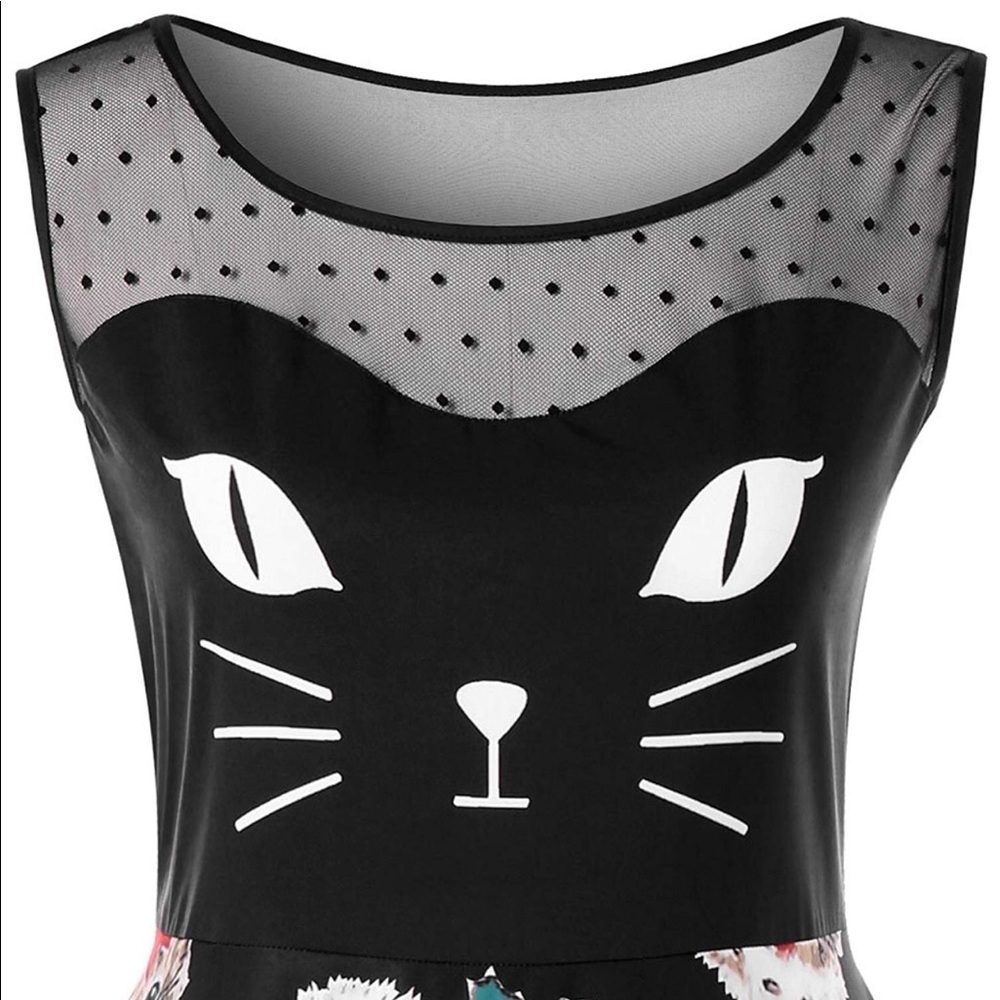 Plus Size Black Kitten Holiday Flattering Dress - Picture 3 of 5